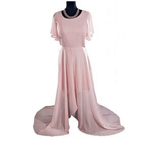 Ali & Jay Peach Chiffon BOHO Rhapsody Flutter Sleeve Backout Maxi Dress Size L
